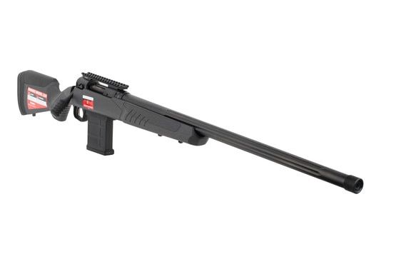 Savage 110 tactical 6.5 Creedmoor bolt action rifle features a black synthetic stock